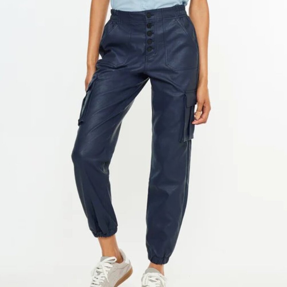 NWT Kancan Nelly High Rise Faux Leather Cargo Joggers